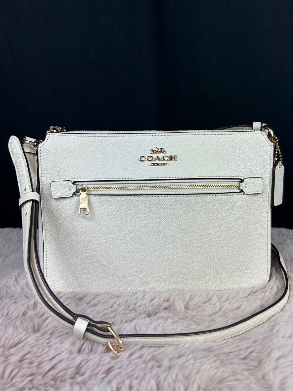 Coach Gallery File Bag 91148 Chalk Cream Leather Crossbody Shoulder Bag w COA